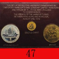 1972年香港过海隧道开通纪念章一套：金银铜章各一枚，带原盒，英国皇家铸币厂铸造。未使用Commemorative Medallions of the Opening of the Harbour T