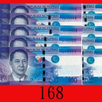2010年菲律宾纸钞 100披索一组10枚，全1- 1000000号。均全新Philippines: 100 Piso, 2010, s/ns 111111 - 1000000 with diff p
