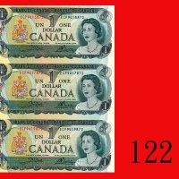 1973年加拿大银行 1元，三连。未使用Bank of Canada, $1, 1973, triple pieces uncut. UNC
