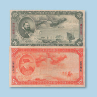 民国二十七年（1938年）中国联合准备银行壹圆、伍圆各一枚