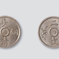 大清铜币满穿背双花二文白铜样币