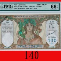 法属新喀里多尼亚东方汇理银行 100法郎样票(1937-67)New Caledonia, Banque De Indo-Chine, 100 Francs Specimen, ND (1937-67
