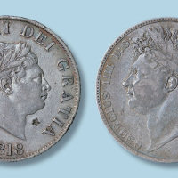 1818年、1823年英国半圆银币各一枚
