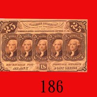 美国第一版邮币 25仙(1862-63)。中有一针孔，未使用U.S.A.: 1st Issue Postage Currency, 25 Cents, ND (1862-63). 1 pin hole