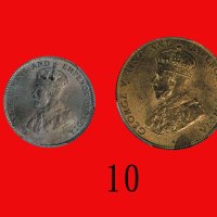 1931年香港乔治五世铜币一仙、35年铜币一毫，两枚George V, Bronze 1 Cent & Copper Nickel 10 Cents, 1931 & 35 (Ma C6 & C20).