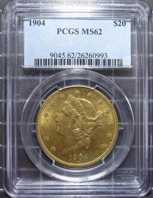 1904年美国双鹰金币20元 PCGS MS62 33.4g