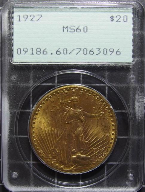 编号#GQ 0877【1927年美国鹰洋金币20元 PCGS MS60】