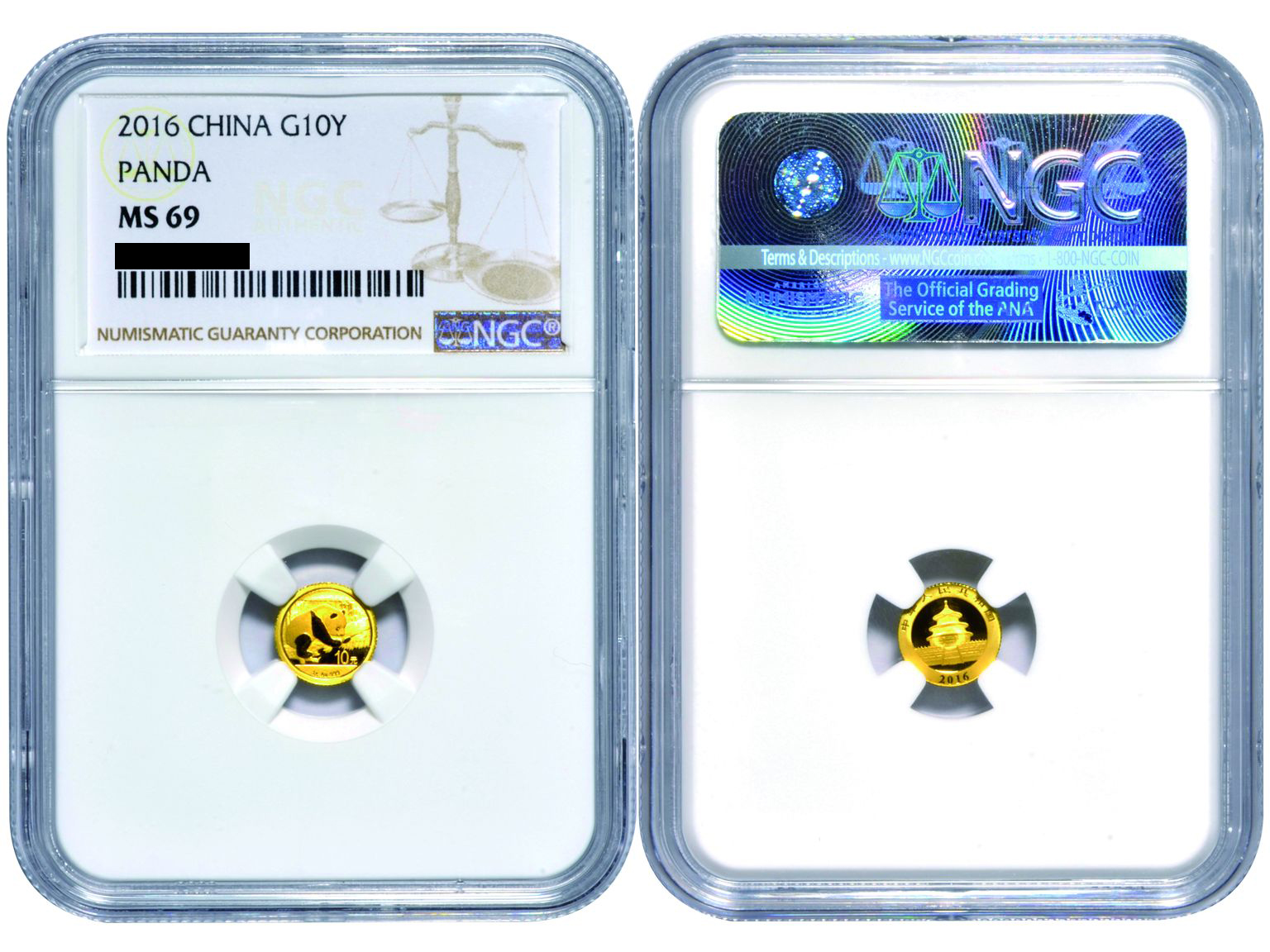 2016年熊猫纪念金币1克等5枚 NGC MS 69