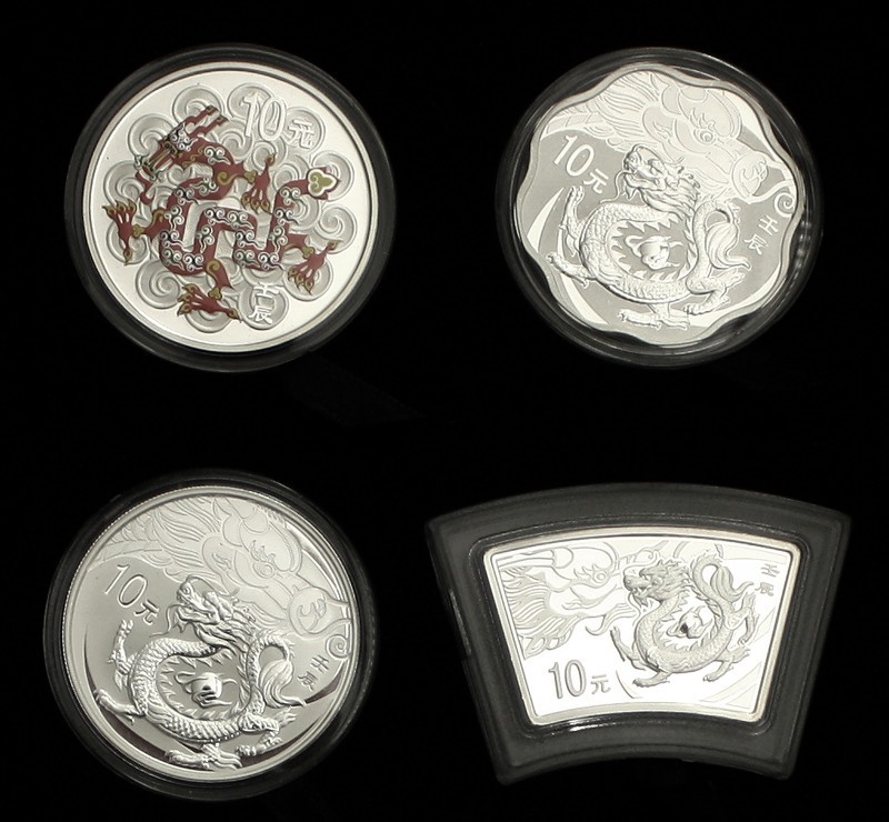 2012年壬辰(龙)年生肖纪念银币1盎司扇形等4枚 完未流通