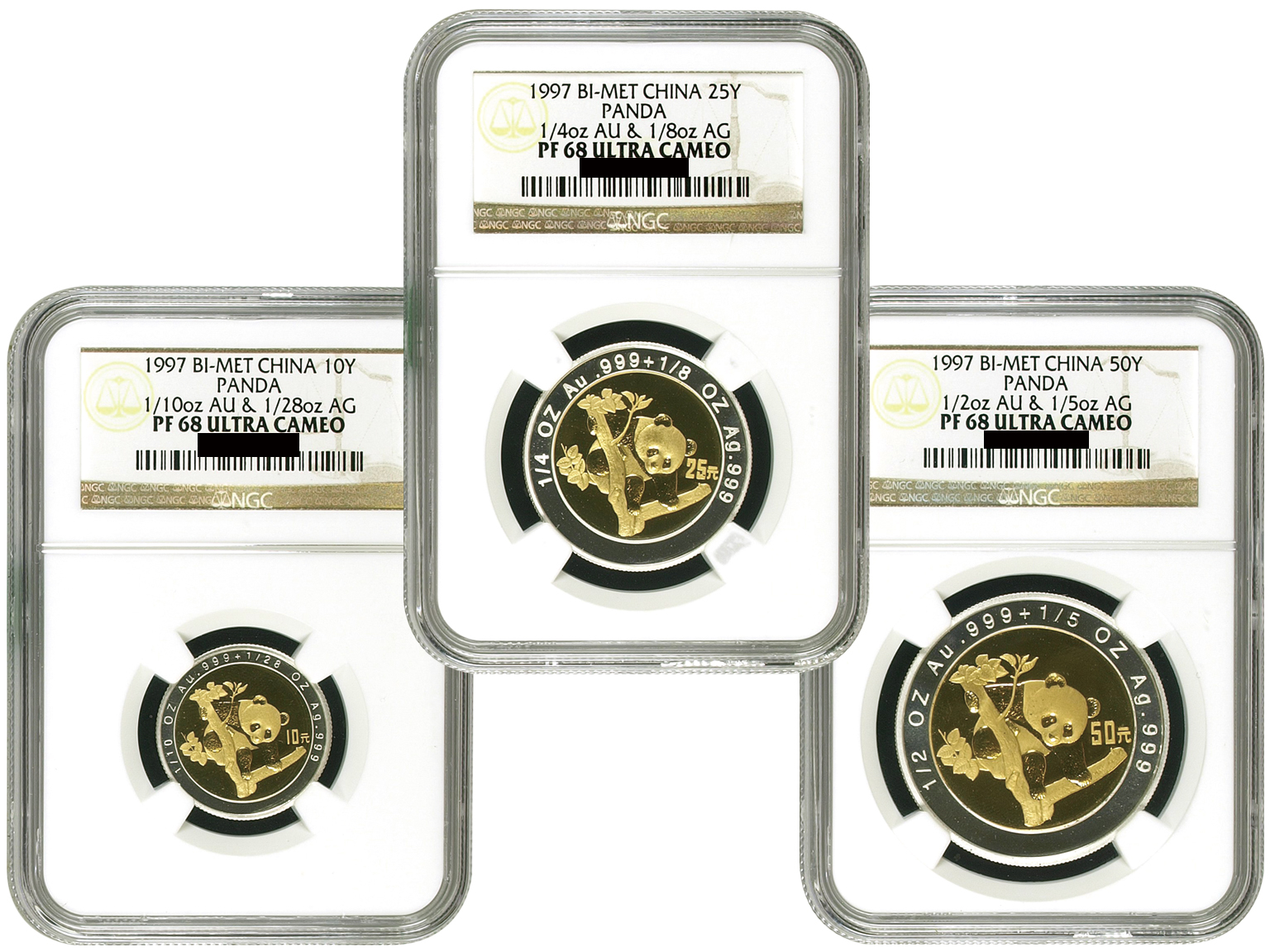 1997年熊猫纪念彩色银币一套3枚 NGC PF 68