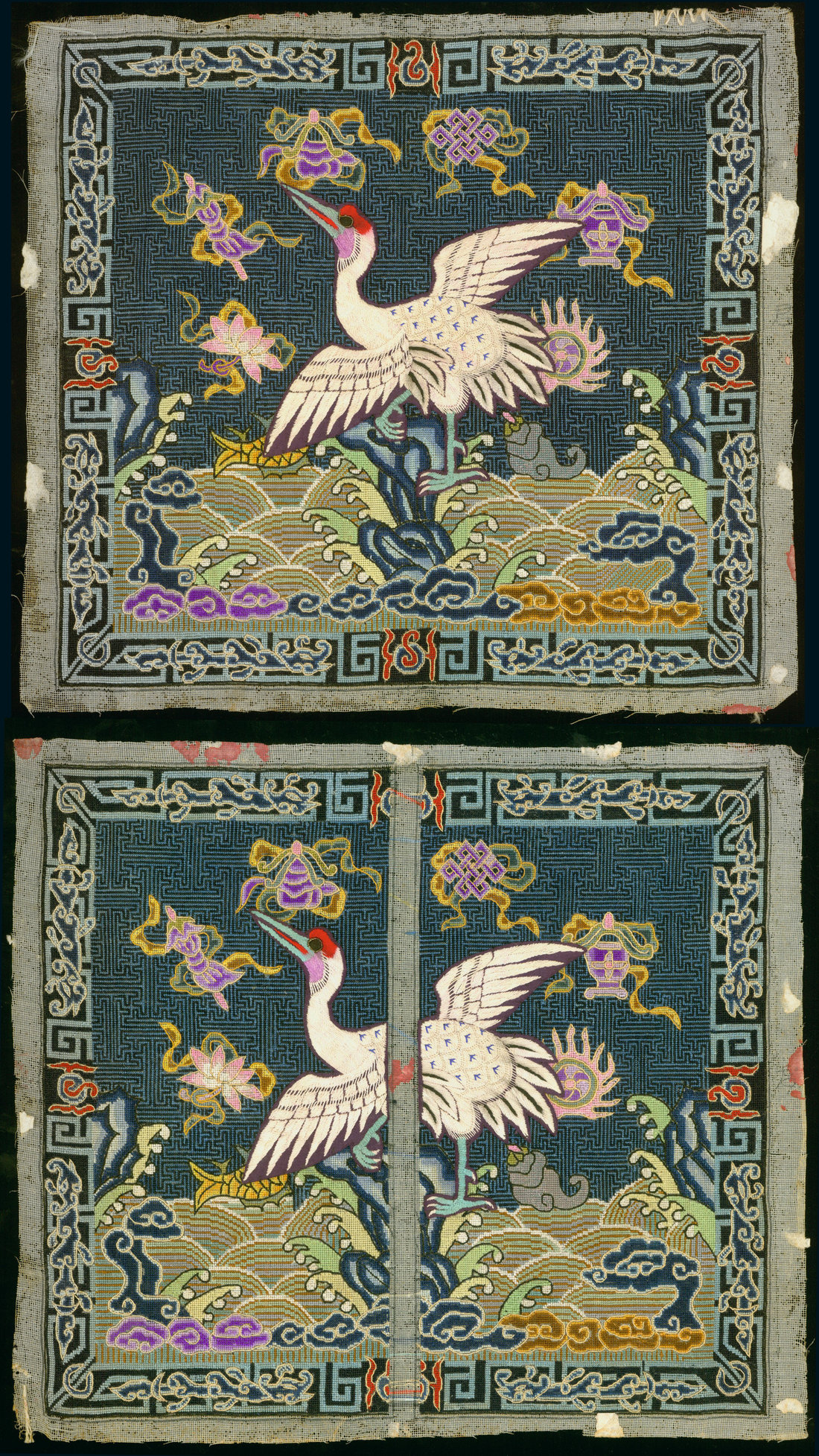 清同治一品文官仙鹤补子一对，纸杂及其他杂项