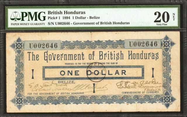 1894年英属洪都拉斯政府1元 PMG VF 20