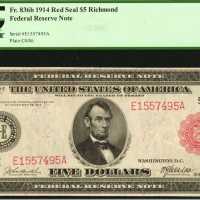 Fr. 836b. 1914 $5 Federal Reserve Note. Richmond. Red Seal. PCGS Extremely Fine 40.
