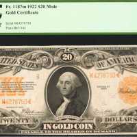 Fr. 1187m. 1922 $20 Gold Certificate. PCGS About New 50.