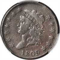 1809 Classic Head Cent. S-280, the only known dies. Rarity-2. VF-30 (PCGS).