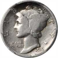 1916-D Mercury Dime. Genuine--Scratch (PCGS).