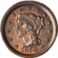 1852 Braided Hair Cent. N-6. Rarity-2. Unc Details--Cleaned (PCGS).