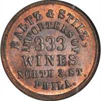Pennsylvania--Philadelphia. 1863 Baltz & Stilz. Fuld-750D-2a. Rarity-4. Copper. 20 mm. MS-64 RB (NGC