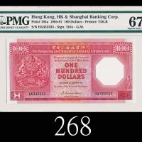 1987年香港上海汇丰银行一佰圆，EK333333号1987 The Hong Kong & Shanghai Banking Corp $100 (Ma H35), s/n EK333333. PM