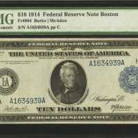 Fr. 904. 1914 $10 Federal Reserve Note. Boston. PMG Extremely Fine 40 EPQ.