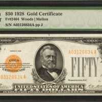 Fr. 2404. 1928 $50 Gold Certificate. PMG Choice Uncirculated 64 EPQ.