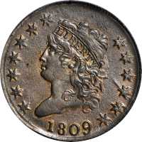 1809 Classic Head Cent. S-280, the only known dies. Rarity-2. AU-58 (PCGS). CAC.