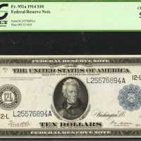 Fr. 951a. 1914 $10 Federal Reserve Note. San Francisco. PCGS Choice About New 58 PPQ.