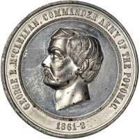 George McClellan Battle Memorial Medal. DeWitt-GMcC 1864-87. White metal. 49.0 mm. About Uncirculate