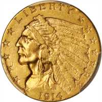 1914 Indian Quarter Eagle. AU-55 (PCGS).