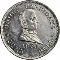 1860 John Bell. DeWitt-JBELL 1860-8. White metal. 27.6 mm. Choice About Uncirculated.