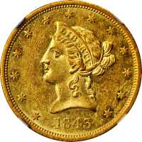 1843-O Liberty Head Eagle. AU-58 (NGC).