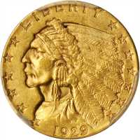 1929 Indian Quarter Eagle. MS-61 (PCGS).