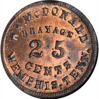 Tennessee--Memphis. 1863 William McDonald. Fuld-600D-1a. Rarity-7. Copper. 19 mm. MS-63 RB (NGC).
