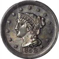 1852 Braided Hair Cent. N-17. Rarity-1. MS-64 BN (PCGS).