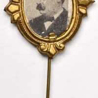 Pair of fragile but high quality 1884 Grover Cleveland portrait pins.