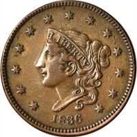 1836 Modified Matron Head Cent. N-7. Rarity-4. EF-40 Lightly Cleaned.