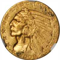 1909-D Indian Half Eagle. MS-62 (NGC).