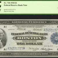 Fr. 710. 1918 $1 Federal Reserve Bank Note. Boston. PCGS Gem New 66 PPQ.