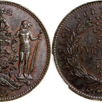 1890-H英属北婆罗州1仙铜币，PCGS MS64BN 深棕色包浆