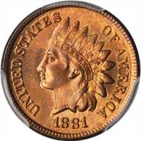 1881 Indian Cent. MS-65 RD (PCGS).
