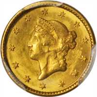 1849 Gold Dollar. Close Wreath. MS-63 (PCGS).