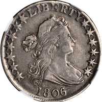 1806/5 Draped Bust Half Dollar. O-103, T-8. Rarity-2. Large Stars. VF-30 (NGC).