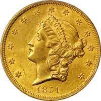 1851 Liberty Head Double Eagle. AU-58 (PCGS). CAC. Gold Shield Holder.