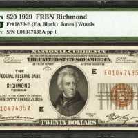 Fr. 1870-E. 1929 $20 Federal Reserve Bank Note. Richmond. PMG About Uncirculated 53.