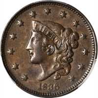 1836 Modified Matron Head Cent. N-1. Rarity-1. AU-55 (PCGS).