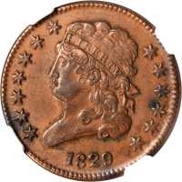 1829 Classic Head Half Cent. C-1, the only known dies. Rarity-1. AU-50 BN (NGC).