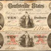T-25 & T-26. Confederate Currency. Lot of (2) 1861 $10 Notes. Very Fine.