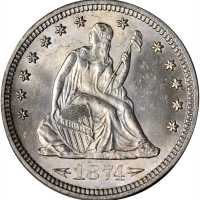 1874-S Liberty Seated Quarter. Arrows. Briggs 1-A. MS-63 (PCGS).