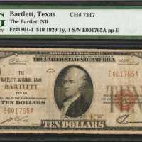 Bartlett, Texas. $10 1929 Ty. 1. Fr. 1801-1. The Bartlett NB. Charter #7317. PMG Very Fine 20.