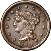 Lot of (5) 1854 Braided Hair Cents.